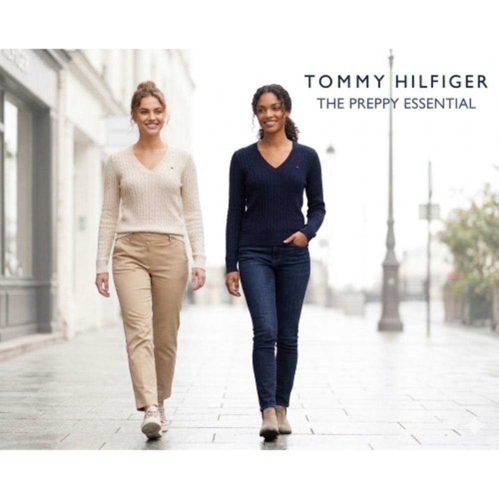 Tommy Hilfiger Cable Knit Cotton Sweater Set 2pc Navy & Beige L - Picture 1 of 16